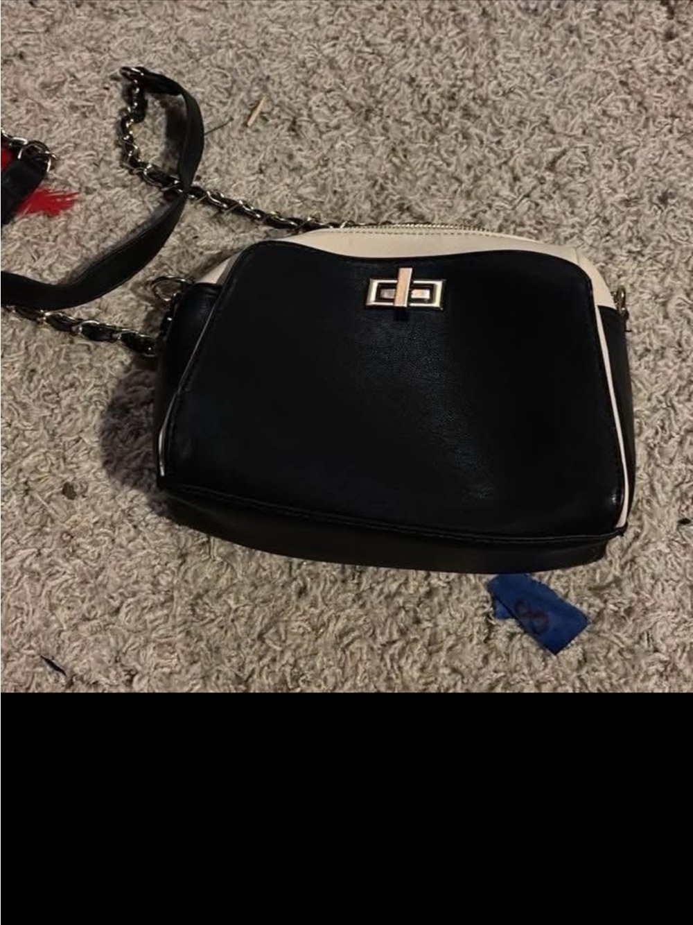 Line & Dot Black and Cream Chain Strap Crossbody Bag